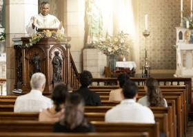 priest pastor and spiritual man in church sermon